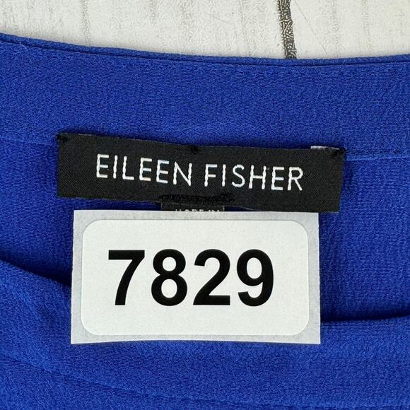 Eileen Fisher Blue Silk Georgette Washable Crepe Cap Sleeve Boxy Dress Size XS - Picture 14 of 14